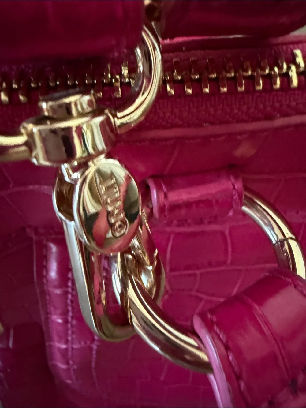 Liu Jo Hot Pink Croc-Embossed Top Handle Crossbody Bag